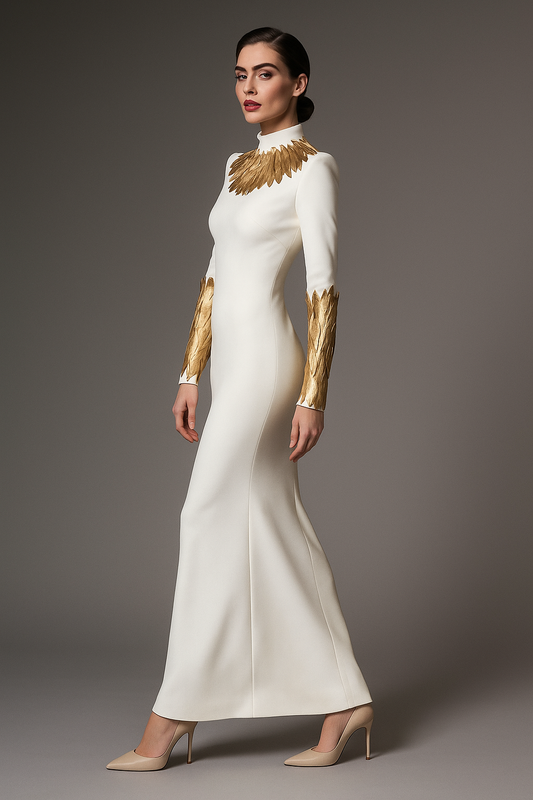 High Neck Long Sleeve Formal Dress