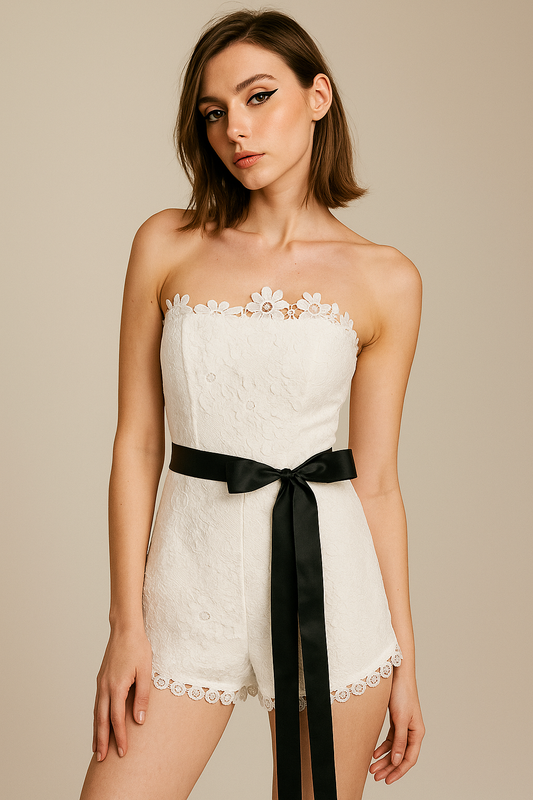 Cerie Blanche Lace Jacquard Romper