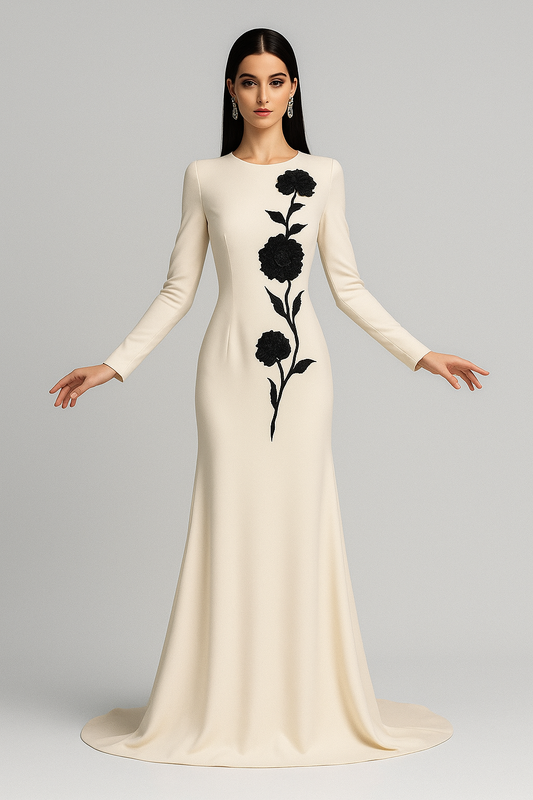 Serenaya White Floral Embroidered Gown