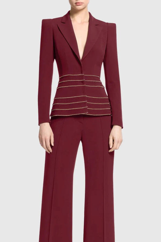 Burgundy Tailored Trouser SetWomen SuitsWine redS(2)Luxe Lane
