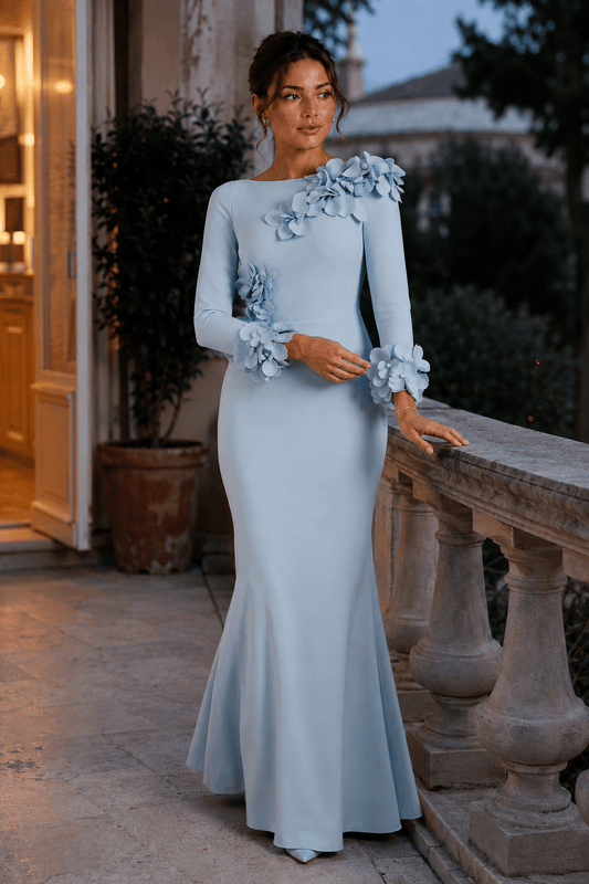 Celestia 3D Floral Maxi GownEvening DressesLight BlueS(2)blueLuxe Lane