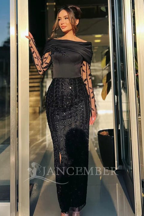 Dubai Off - Shoulder Long Sleeve Evening GownEvening DressBlack2(UK 6)Luxe Lane
