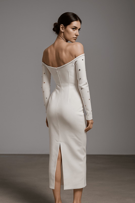 Elegant White Off - Shoulder by Luxe Lane | Club Dresses from Luxe Lane | SKU: | Barcode: | Options: White S | Elegant White Off - Shoulder