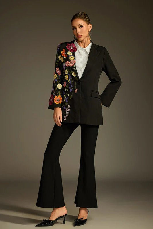 Embroidered Floral Tailored Blazer JacketBlazerBlackS(2)Luxe Lane