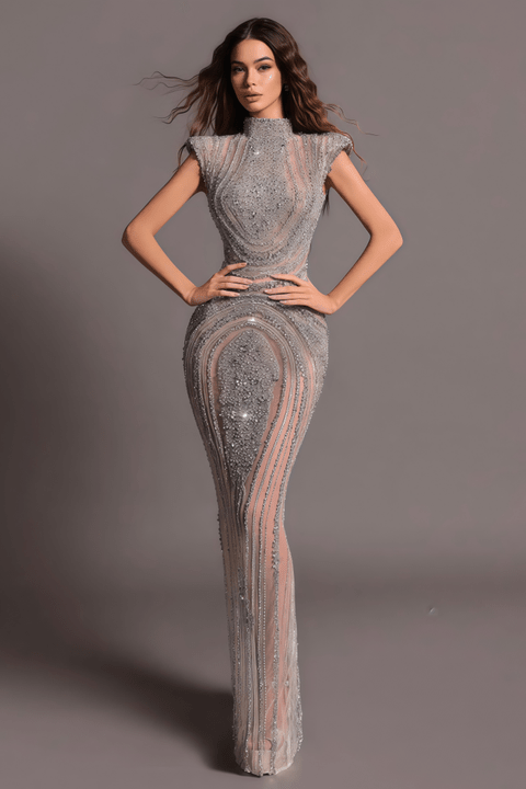 High-Neck Lace Bodycon Floor-Length Evening Dress High-Neck Lace Bodycon Floor-Length Evening Dress