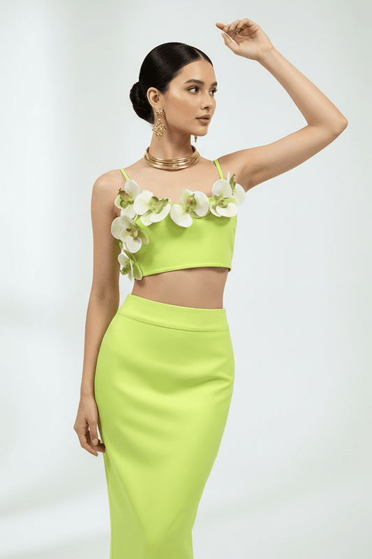 Floral Two - Piece Maxi Skirt Set by Shine | from Luxe Lane | SKU: -1 | Barcode: | Options: Light green S(6) | Floral Two - Piece Maxi Skirt Set
