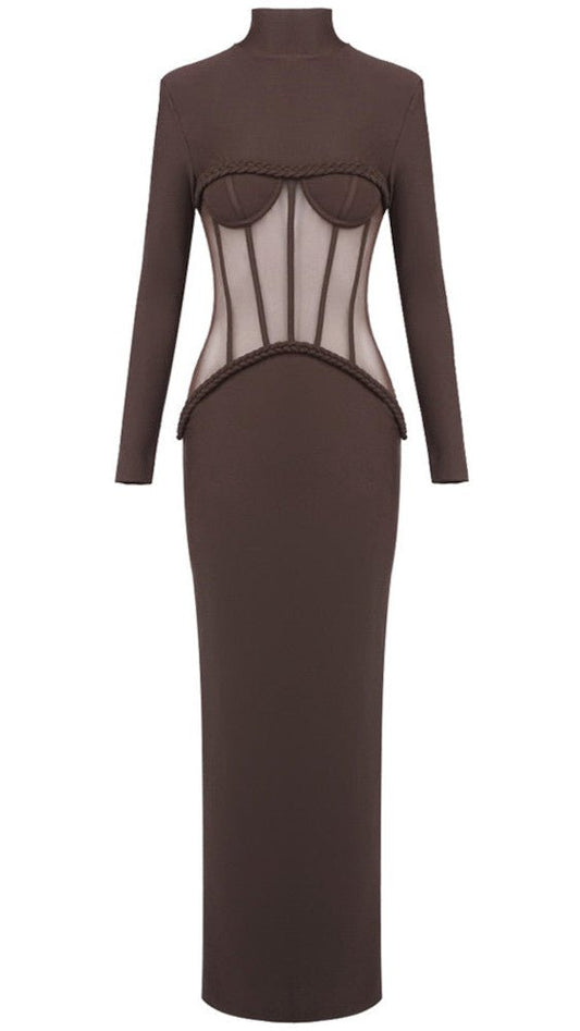 High Neck Bodycon Maxi Evening DressCoffeeS(2)Luxe Lane