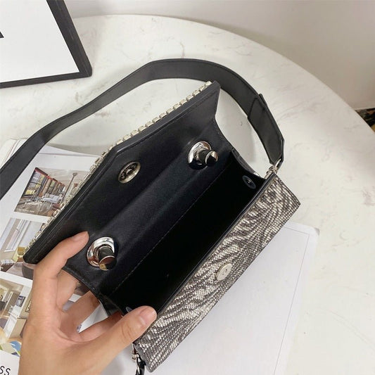 Leopard Diamond Inlay Leather Evening Bag by CJ | 0 from Luxe Lane | SKU: CJNS165329201AZ | Barcode: | Options: One size | Leopard Diamond Inlay Leather Evening Bag