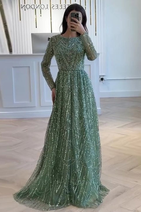 Champagne Green Crystal A-Line Evening Gown | Coming Soon Luxe Lane Champagne Green Crystal A-Line Evening Gown | Coming Soon Luxe Lane
