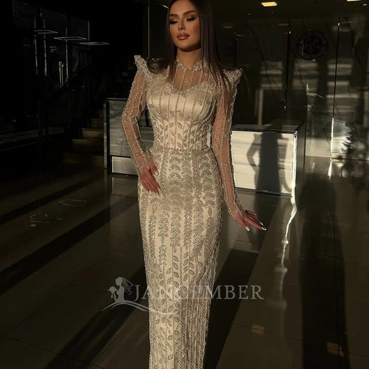 Luxury Pink Beaded Evening Dress Long Sleeves coming soonEvening DressChampagne2(UK 6)Luxe Lane