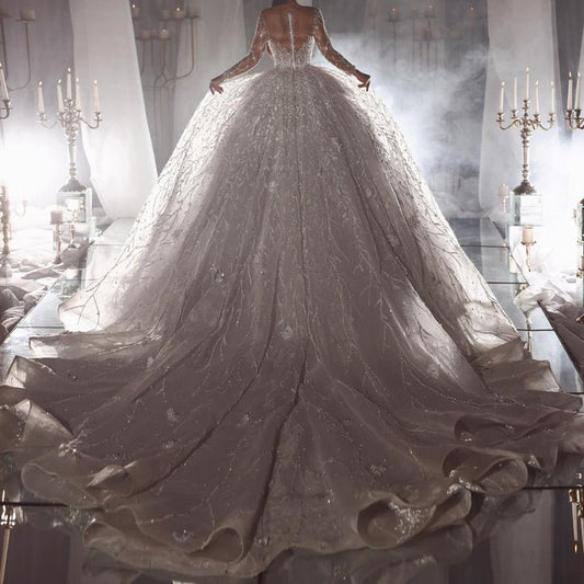 Luxury Sheer Long Sleeve Wedding Dress coming soonhijab wedding dressesWhite150 cmLuxe Lane