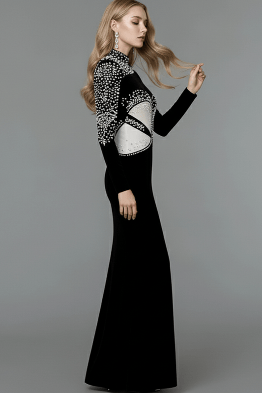 Marcelle Pearl - Embellished Mermaid Gown by Luxe Lane | from Luxe Lane | SKU: | Barcode: | Options: Black S | Marcelle Pearl - Embellished Mermaid Gown