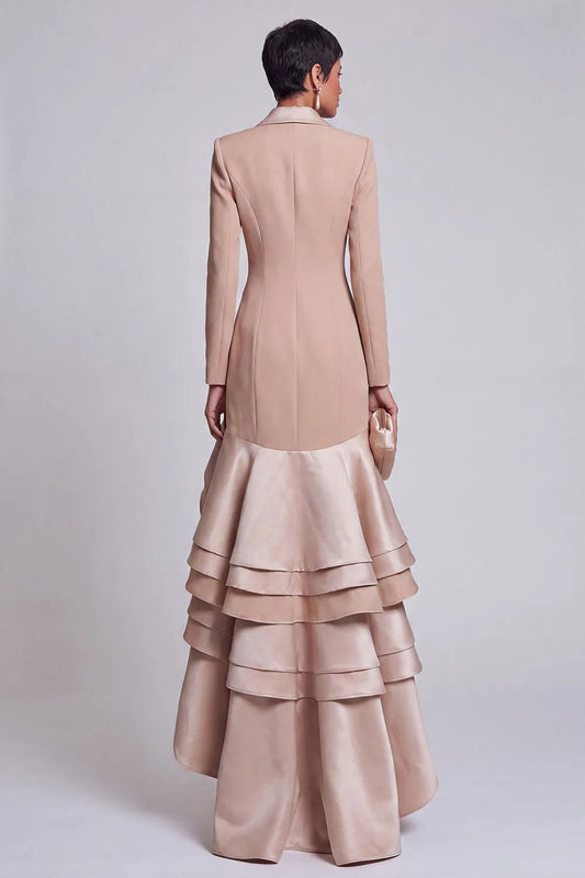 Nude Ruffle Blazer Maxi DressEvening DressesKhakiSLuxe Lane