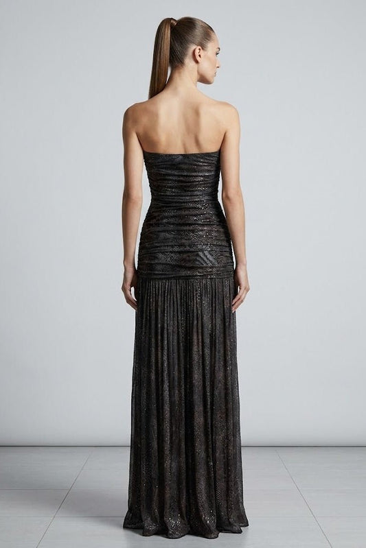 Sequin Ruched Slit Maxi DressParty DressesBlackS(2)blackLuxe Lane