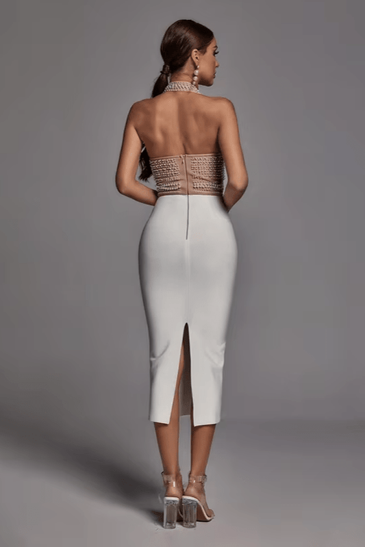 Seraphina Beaded Corset Halter Evening Dress | by Luxe Lane | from Luxe Lane | | White XS |