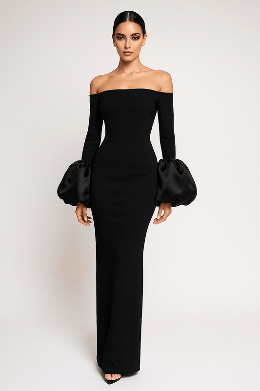 Seraphina Modest Lantern Sleeve Gown by Luxe Lane | from Luxe Lane | SKU: | Barcode: | Options: Red XS | Seraphina Modest Lantern Sleeve Gown