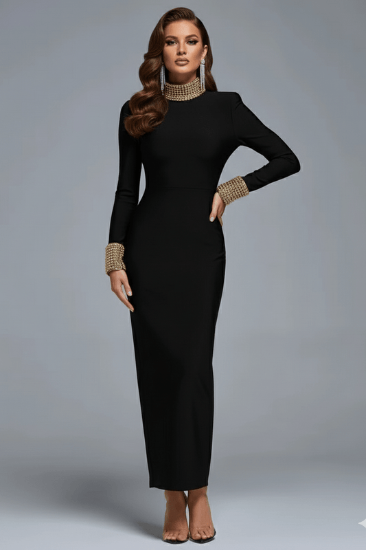 Valencia Beaded Backless Gown by Luxe Lane | from Luxe Lane | SKU: | Barcode: | Options: black S | Valencia Beaded Backless Gown