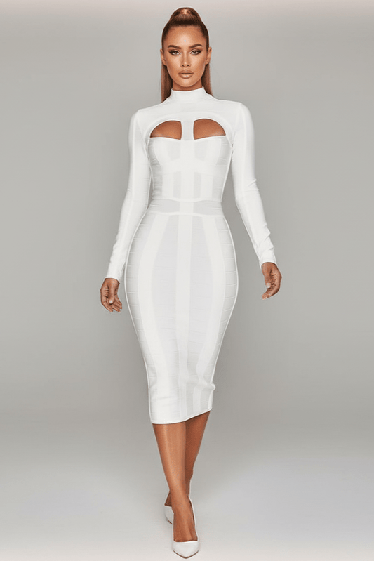 Vivienne Buttoned V - Neck Mini Dress by Luxe Lane | Party Dress from Luxe Lane | SKU: | Barcode: | Options: XS | Vivienne Buttoned V - Neck Mini Dress