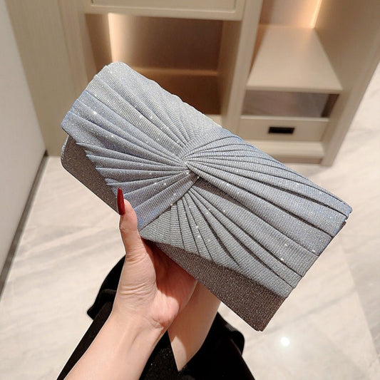 LuxeLane metallic woven evening clutch bag