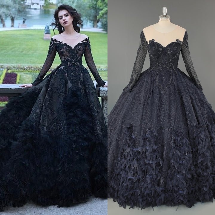 15374 Luxury Black Illusion Long Sleeves coming soonBridal Gownblack30cmLuxe Lane