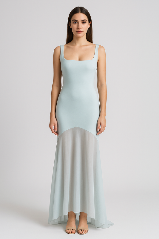 Elegant Satin Chiffon Mermaid Dress with Sweep Train