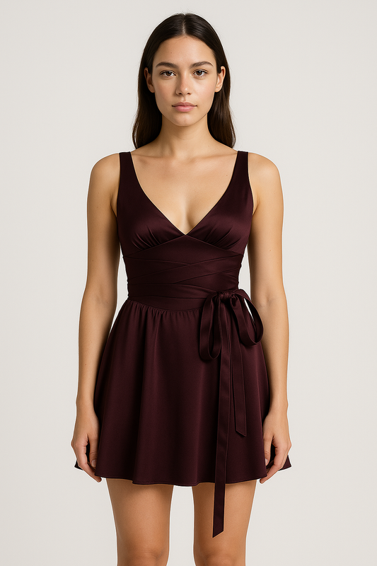 V Backless Satin Mini Dress