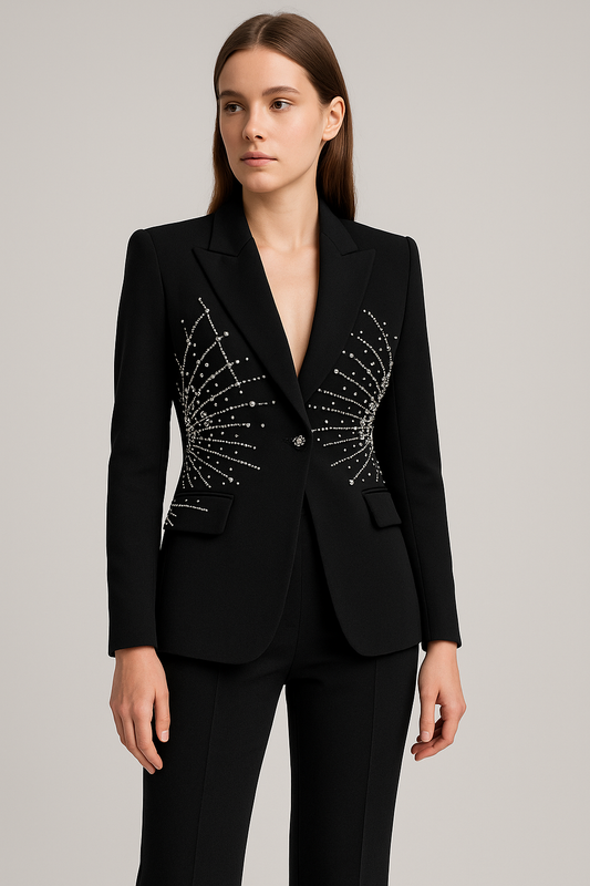 Beaded Diamond One-Button Suit Trousers Set
