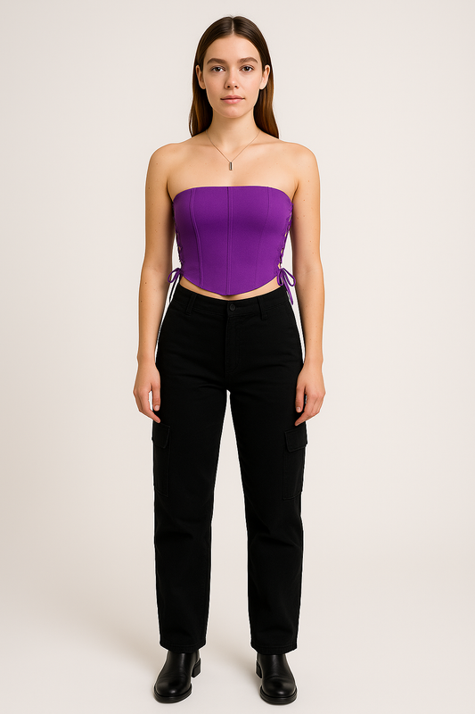 Lace-Up Side Split Corset Top