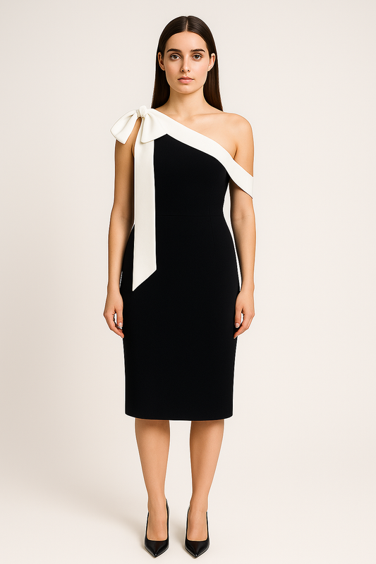 One-Shoulder Bow Midi Dress