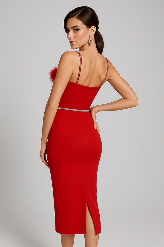 Verona Luxe Feather-Trim Strapless Crystal Bandage Dress