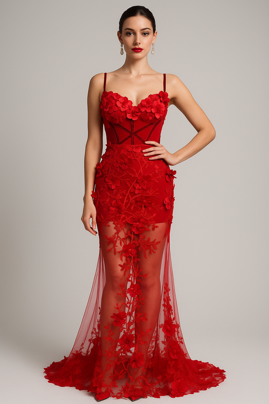 Red Embroidered Evening Elegance