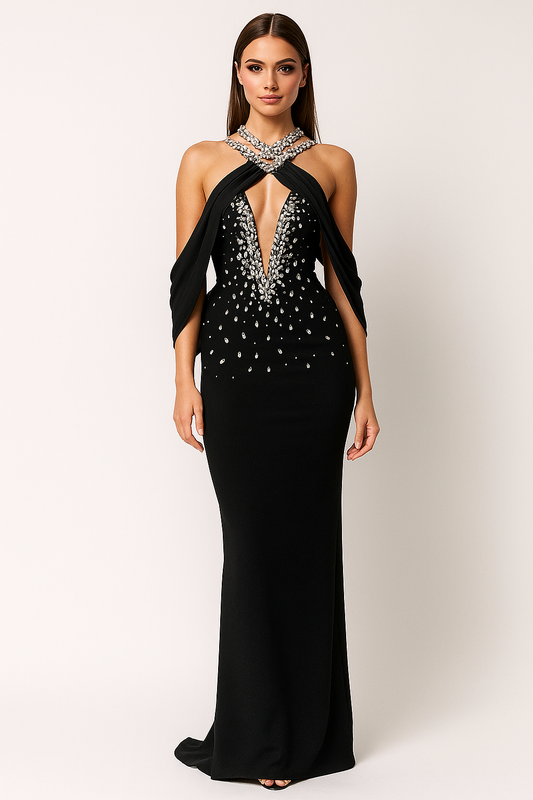 Zephyra Halter Rhinestone Mermaid Gown