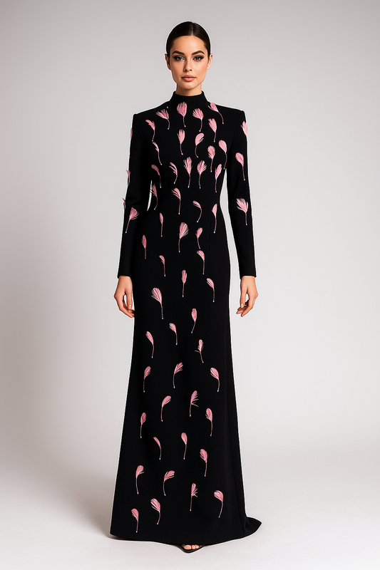 Seraphina High-Neck Feather Backless Gown