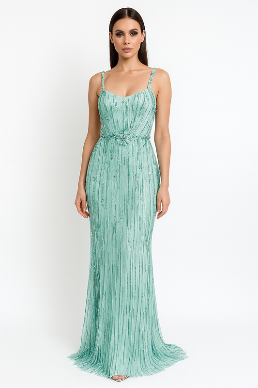 Aveline Sequin Beaded Mesh Gown