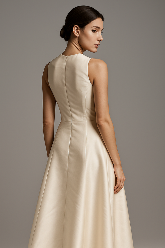 Camellia Grace White Satin Gown with Black Bow