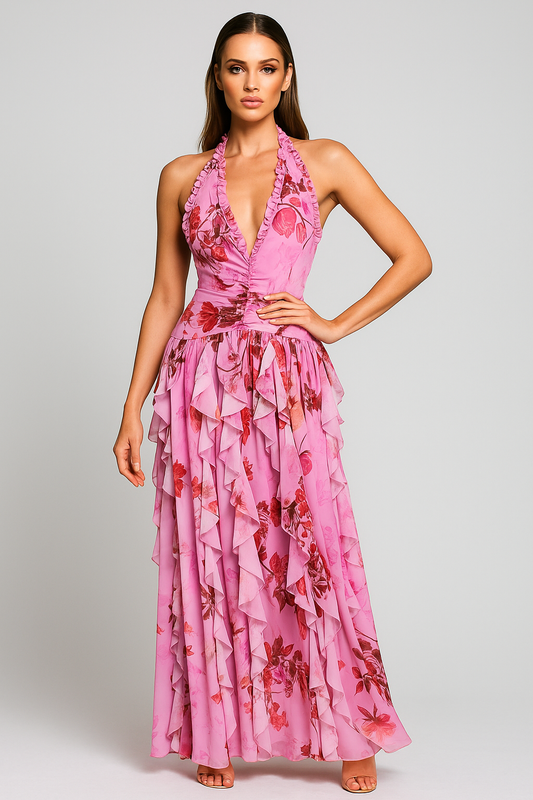 Flora Mirage Halter Maxi Gown