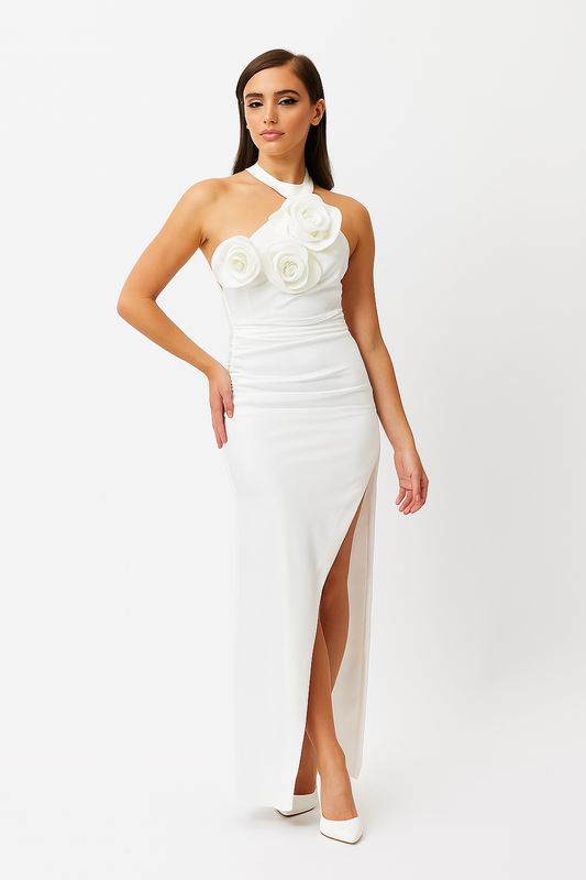 Rosavelle Red Halter Slit Gown