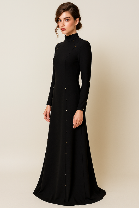 Elegant Modest Long Sleeve Black Evening Dress