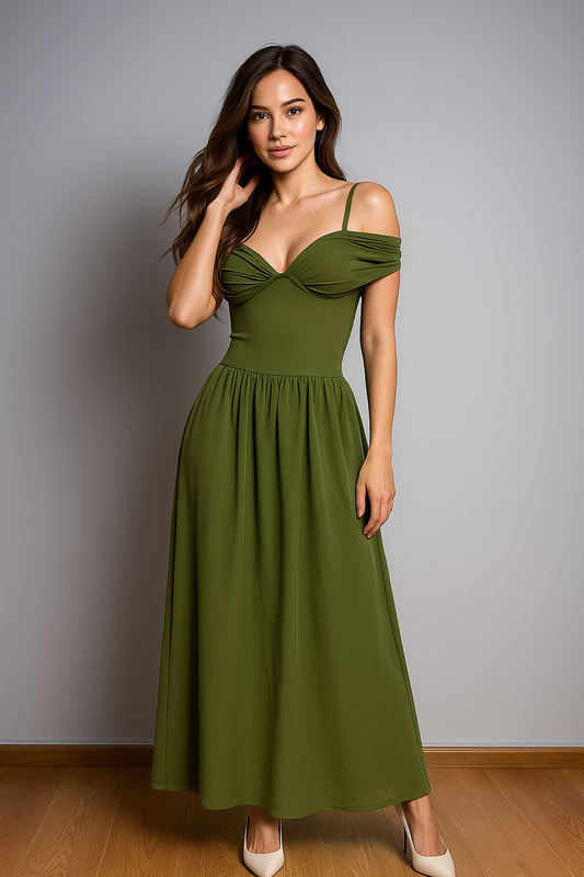 Auréa Verde Corset Ruched Maxi Dress