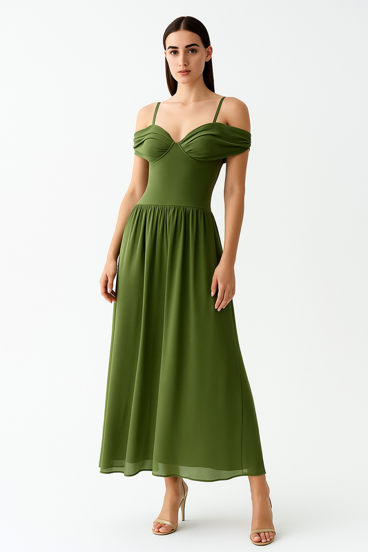 Auréa Verde Corset Ruched Maxi Dress