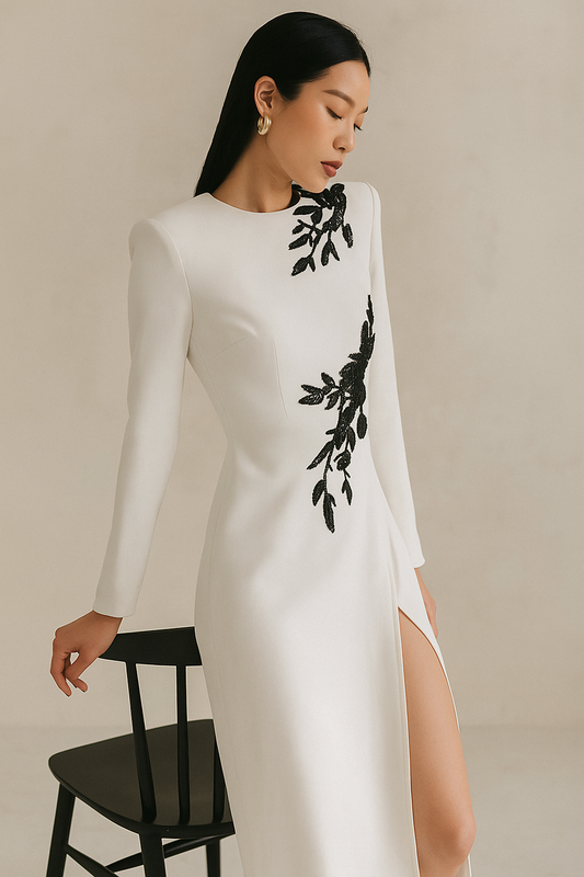 Isabelle White Beaded Embroidery Gown