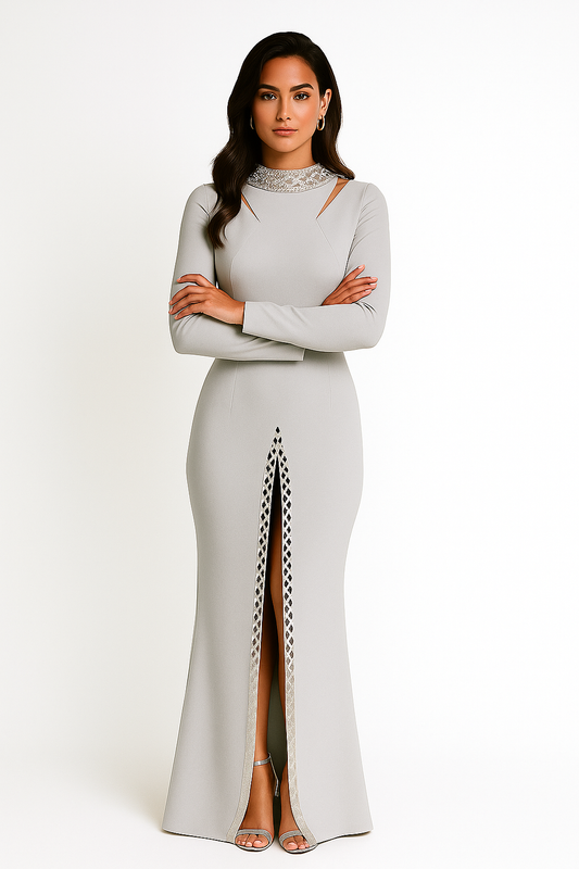 Elisara Rhinestone High Neck Maxi Gown