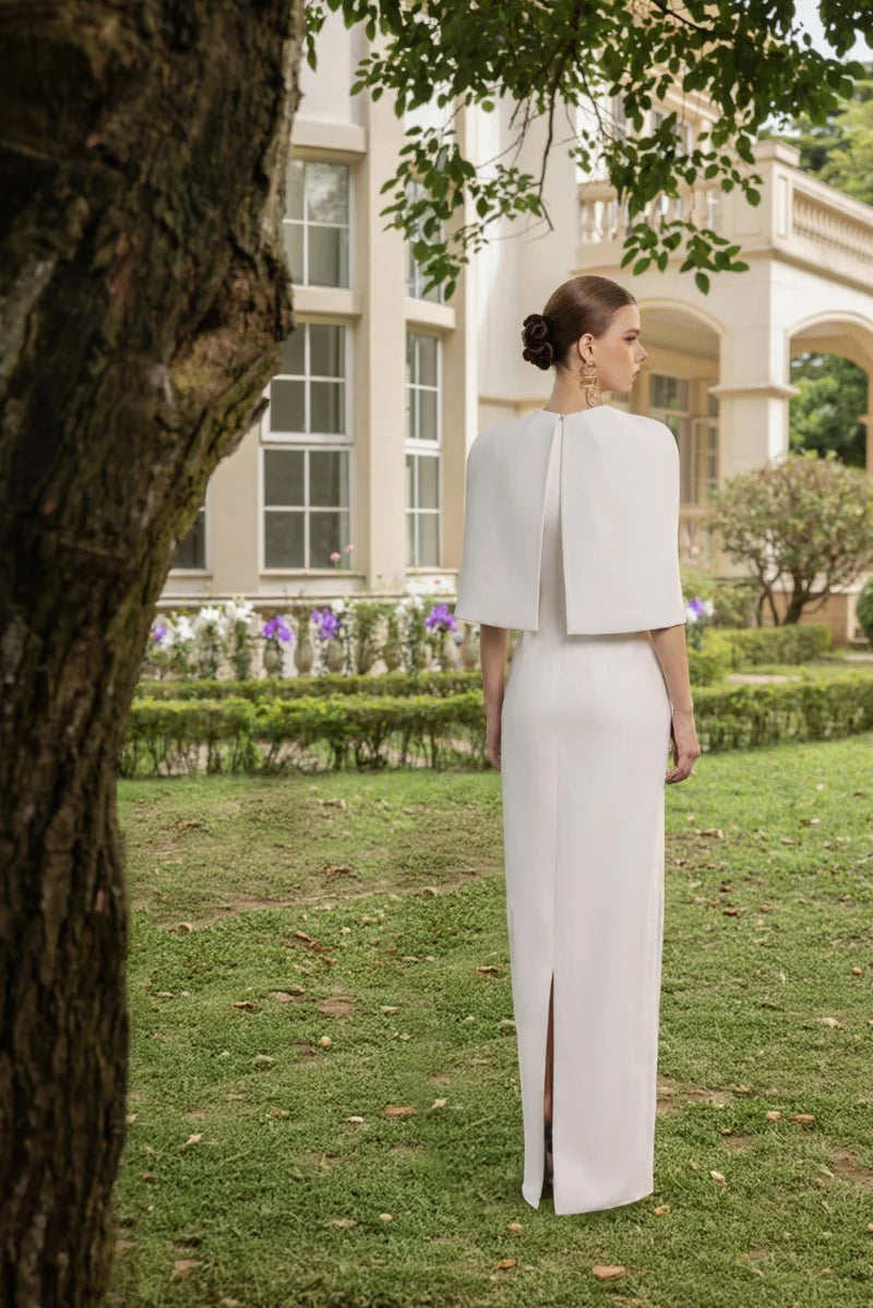 Ivory Pearl Cape Maxi Gown