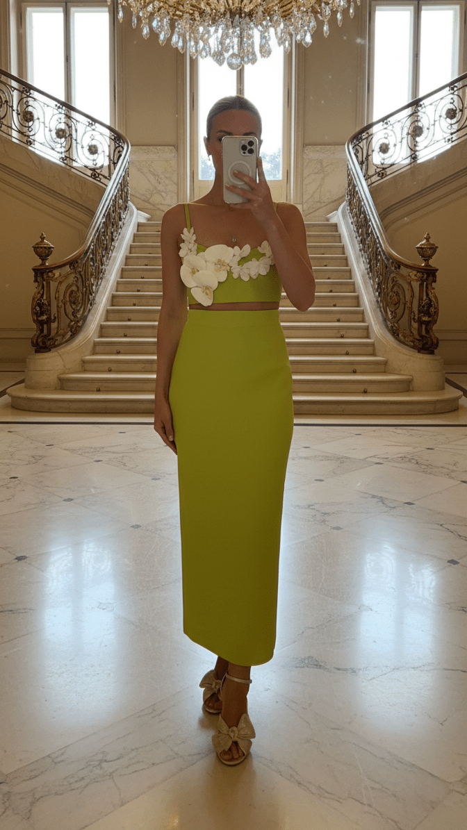 3D Floral Two - Piece Maxi Skirt SetLight greenS(6)Luxe Lane