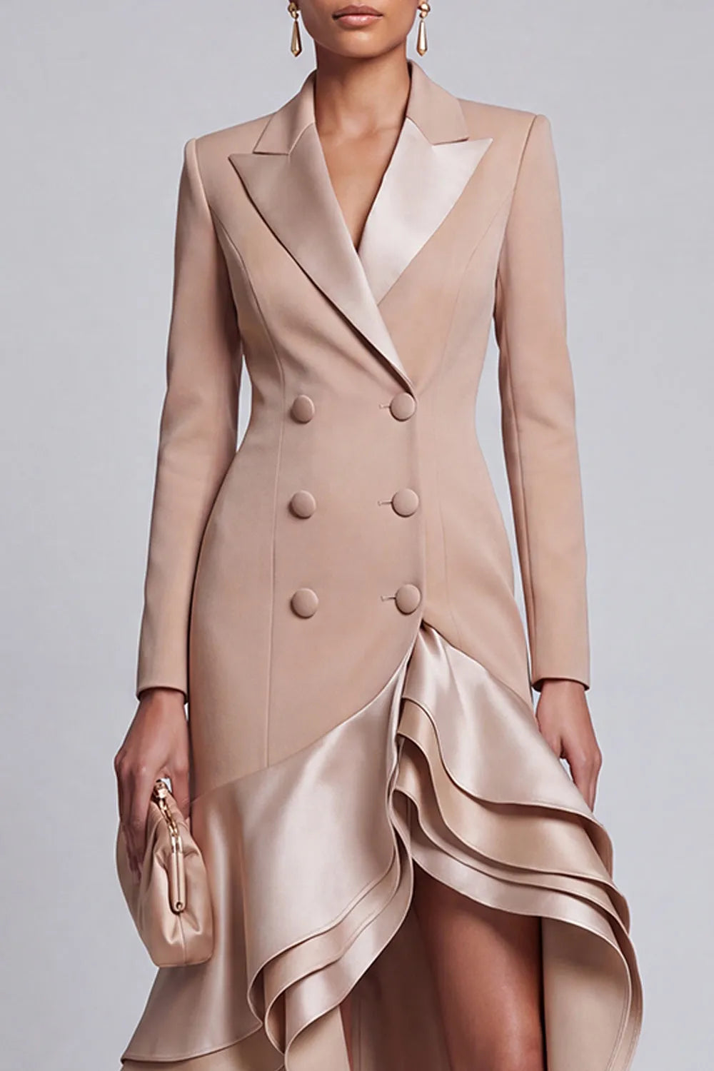 Nude Ruffle Blazer Maxi Dress