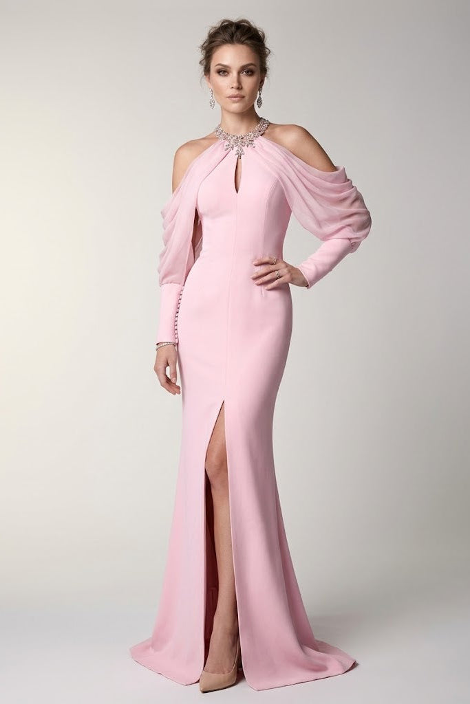 Rose Crystal Cold Shoulder Gown