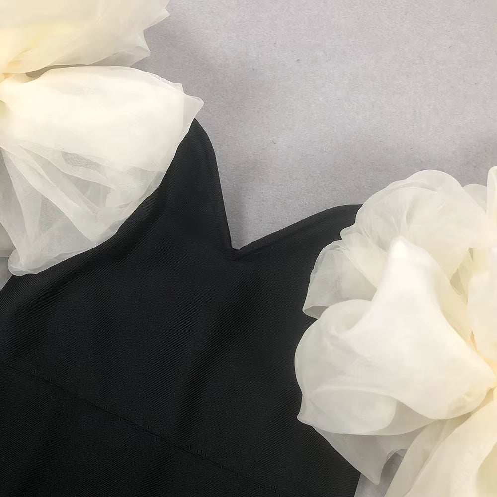 V-Neck Floral Bandage Evening Dress