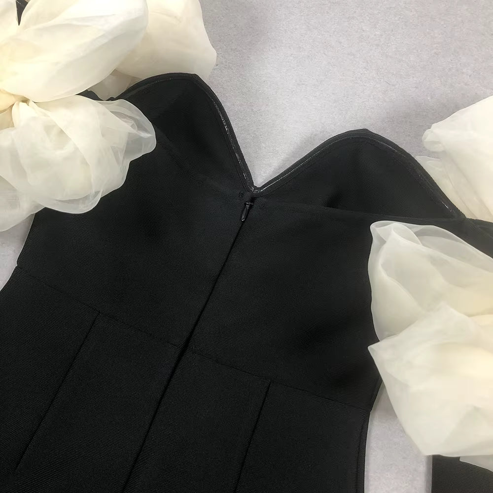 V-Neck Floral Bandage Evening Dress