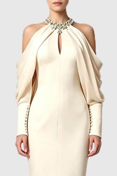Rose Crystal Cold Shoulder Gown