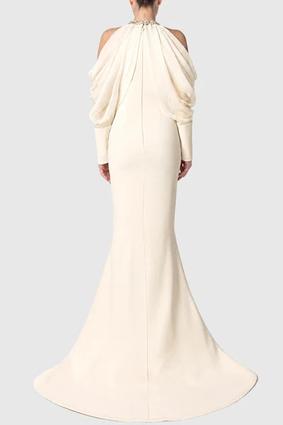 Rose Crystal Cold Shoulder Gown